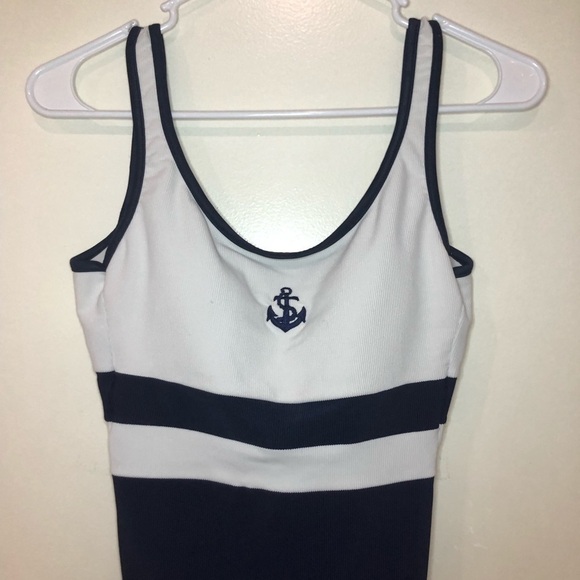 Baltex White & Navy Blue Sailor Padded One Piece Swimsuit Size 8 - Picture 2 of 6